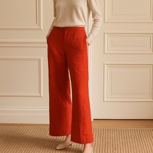 Staud Linen High Waist Wide Leg Pants Orange S